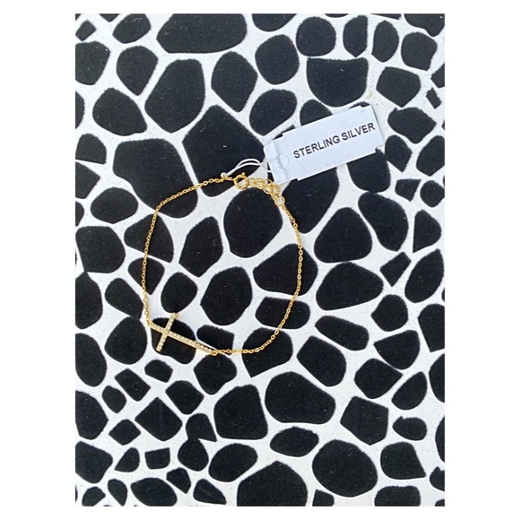 STERLING SILVER WHITE CROS CHAIN BRACELET - Picture 2 of 4